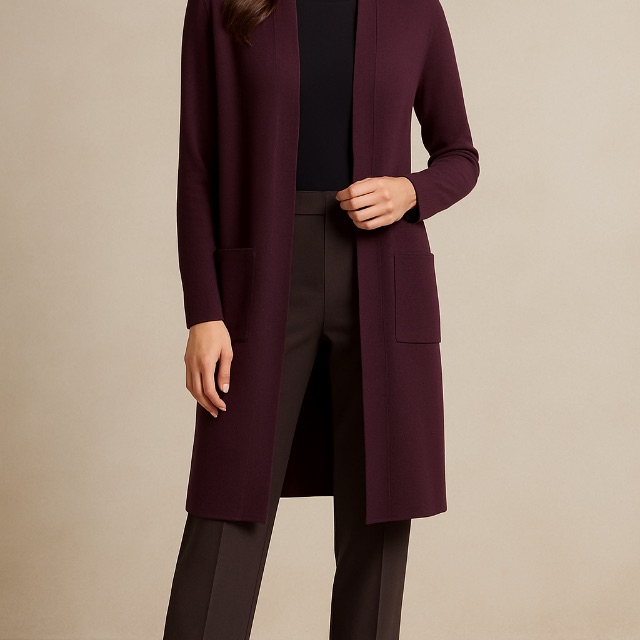 Max Sport La Burgundy Long Open Front Duster Cardigan Size L